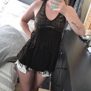 T Party fashion jeweled and fringe tank top